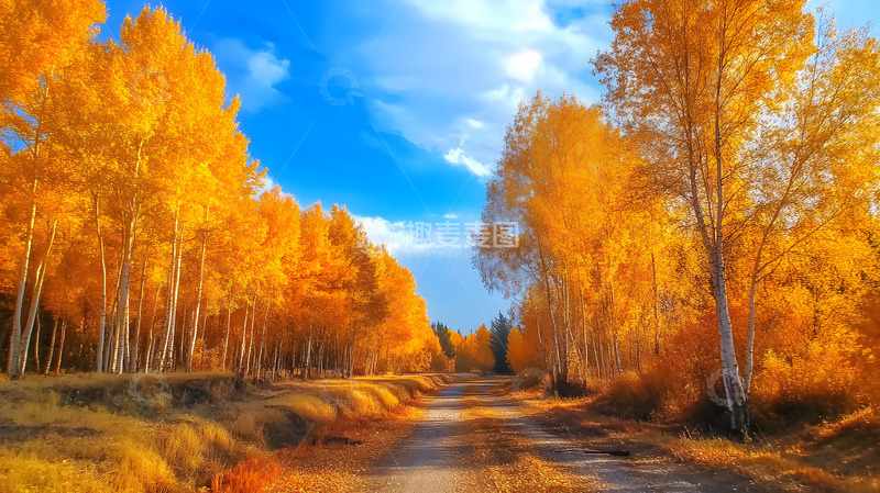 高清大图下载【趣麦麦图】秋冬树林里的公路2