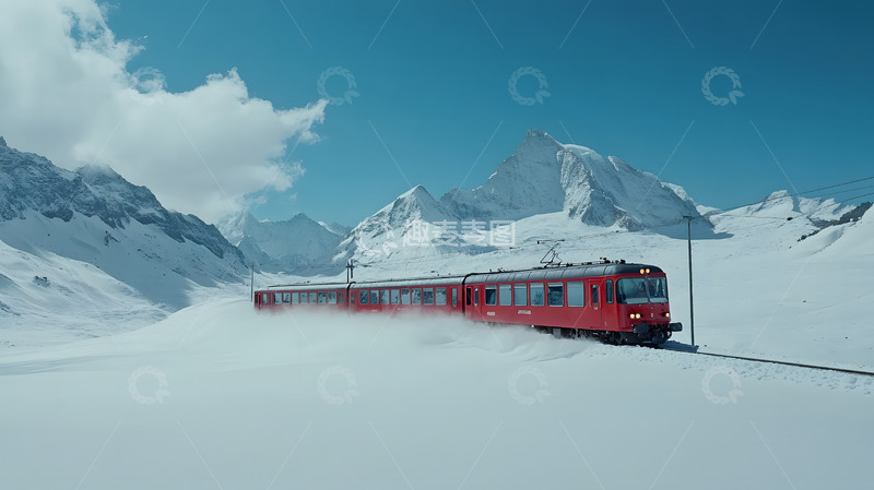 高清大图下载【趣麦麦图】雪地上的红色列车4