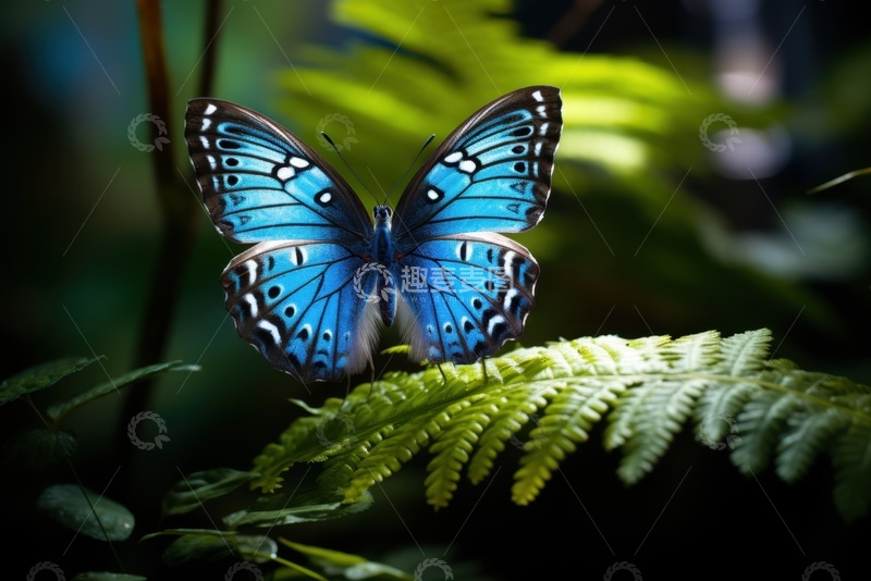 高清大图下载【趣麦麦图】森林里飞舞的蓝色蝴蝶