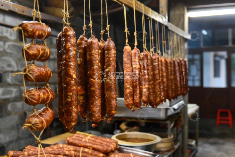 高清大图下载【趣麦麦图】悬挂的腌制腊肠