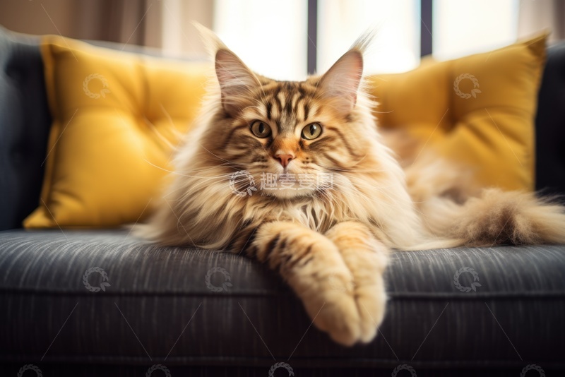 高清大图下载【趣麦麦图】趴在沙发上的长毛猫