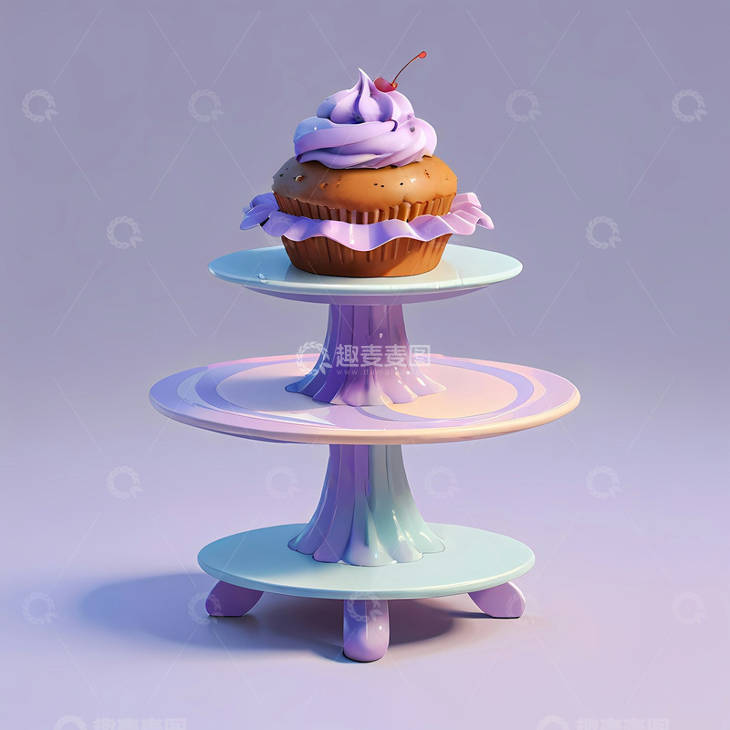 高清大图下载【趣麦麦图】站在架子上的奇幻纸杯蛋糕Ai插画海报背景