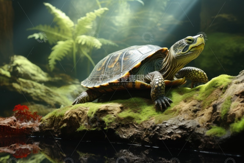 高清大图下载【趣麦麦图】生态缸里的观赏龟