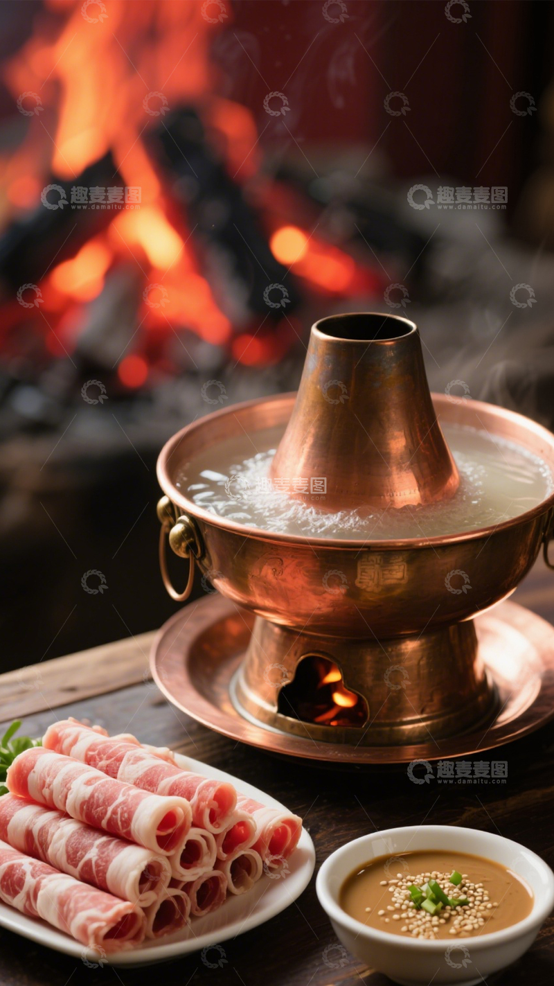 高清大图下载【趣麦麦图】传统铜锅涮肉香1