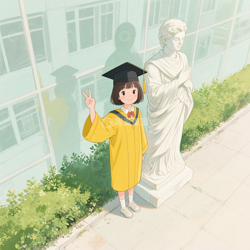 高清大图下载【趣麦麦图】国风水墨学士服 毕业季古风手绘插画