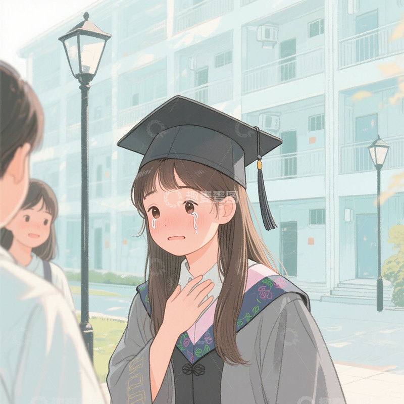 复古油画学士服少女 文艺毕业季插画