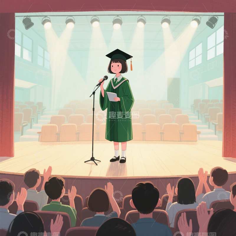 高清大图下载【趣麦麦图】古风工笔学士服 典雅毕业季手绘插画