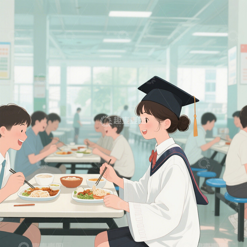 高清大图下载【趣麦麦图】青春学士服女孩手绘插画