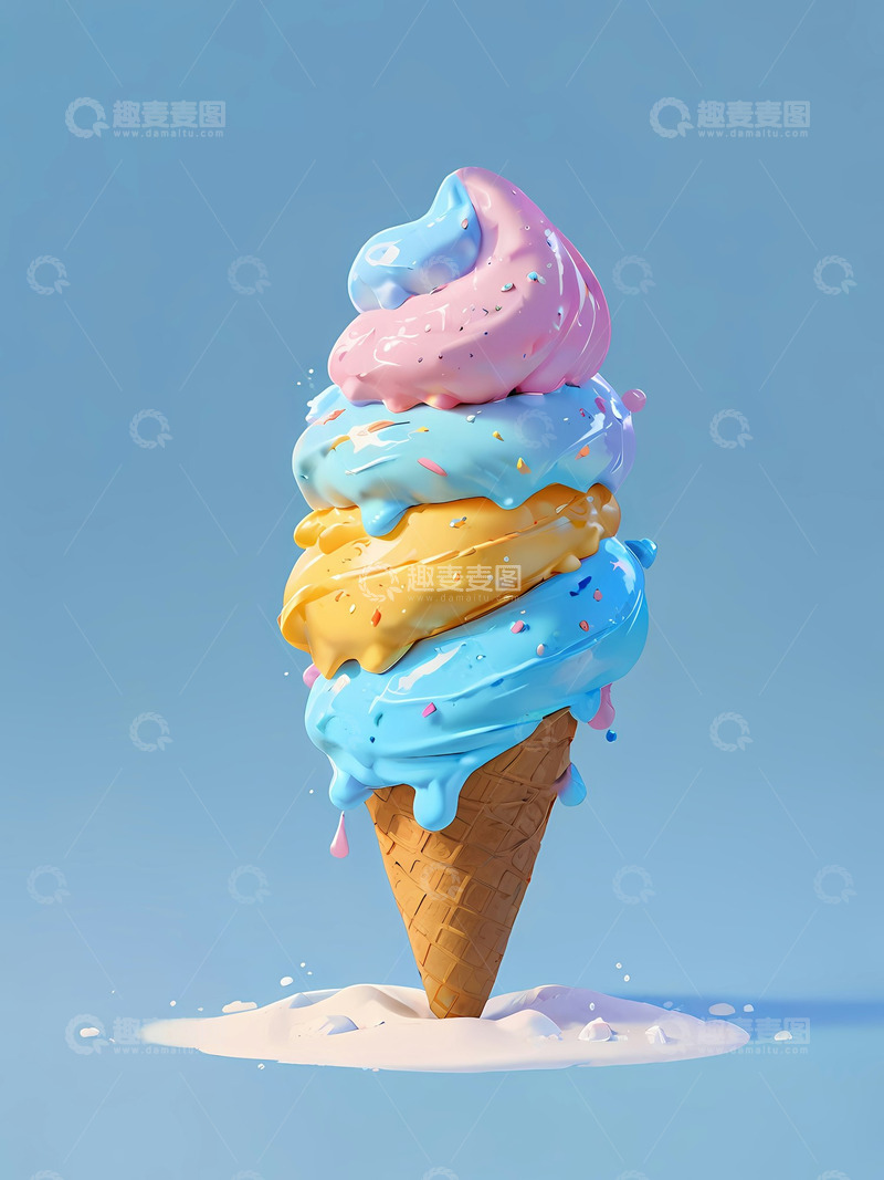 高清大图下载【趣麦麦图】彩色冰淇淋甜筒Ai插画海报背景高清图片素