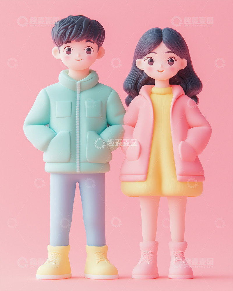 高清大图下载【趣麦麦图】卡通角色双人组Ai插画海报背景高清图片素