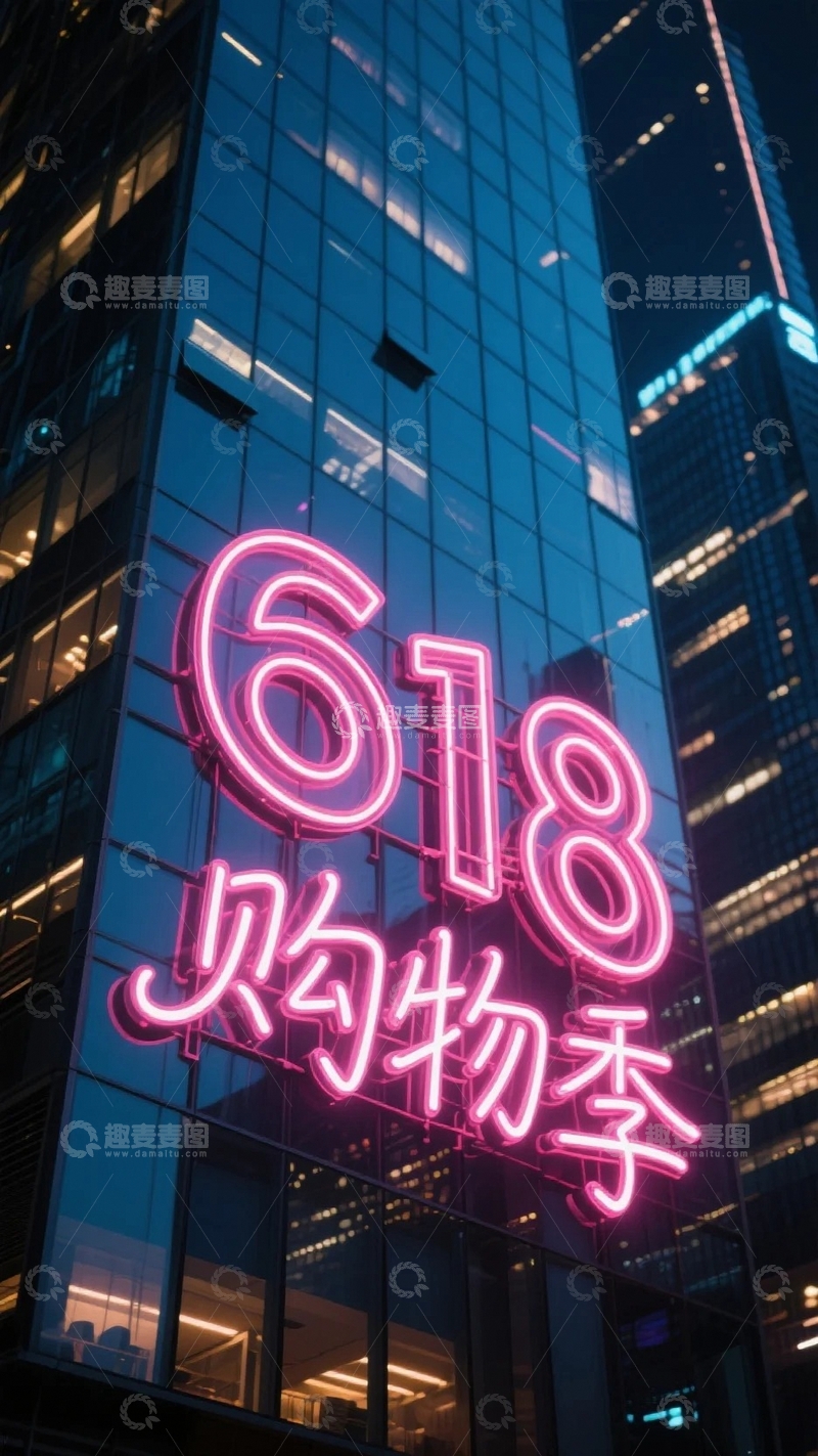 高清大图下载【趣麦麦图】霓虹闪耀618购物季1