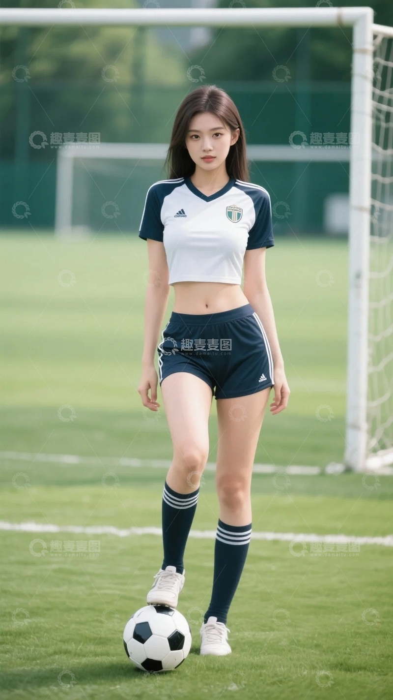 高清大图下载【趣麦麦图】绿茵场上的足球少女3