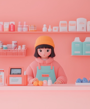 零售环境中的动画女孩Ai插画海报背景高清