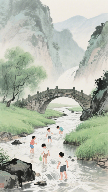 溪间童趣山水纯真1