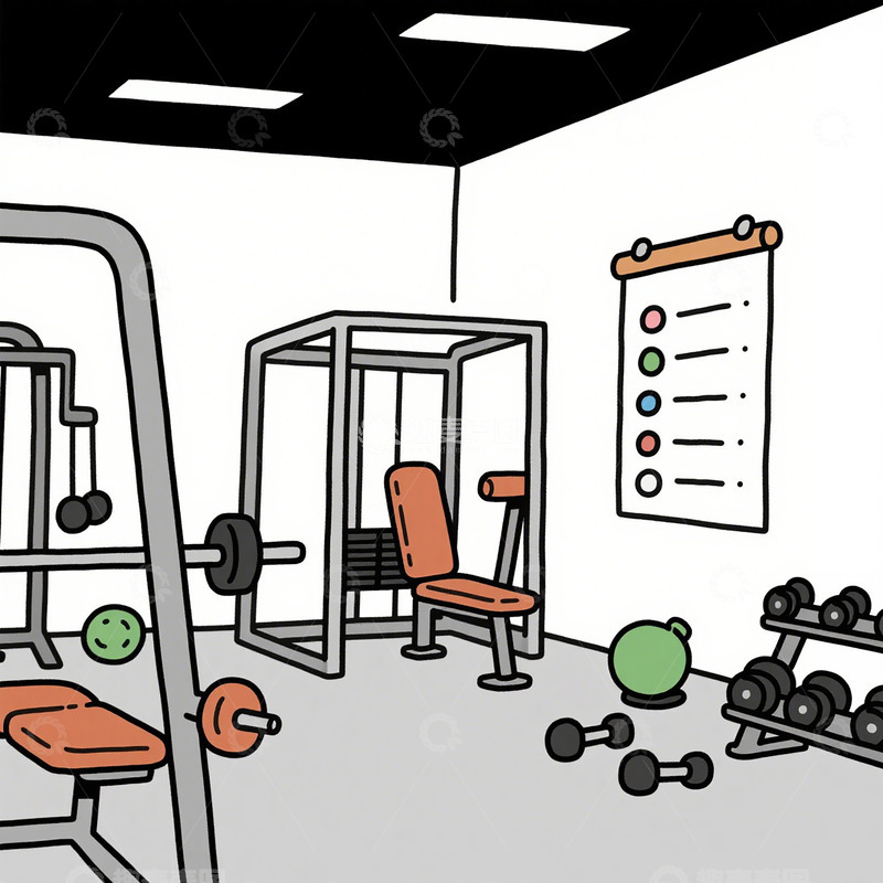 高清大图下载【趣麦麦图】健身设备插画