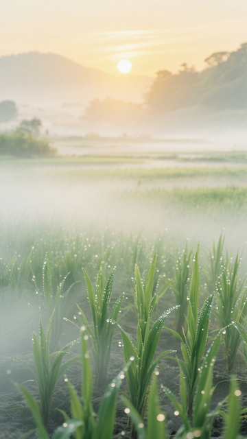 清新晨雾稻田1