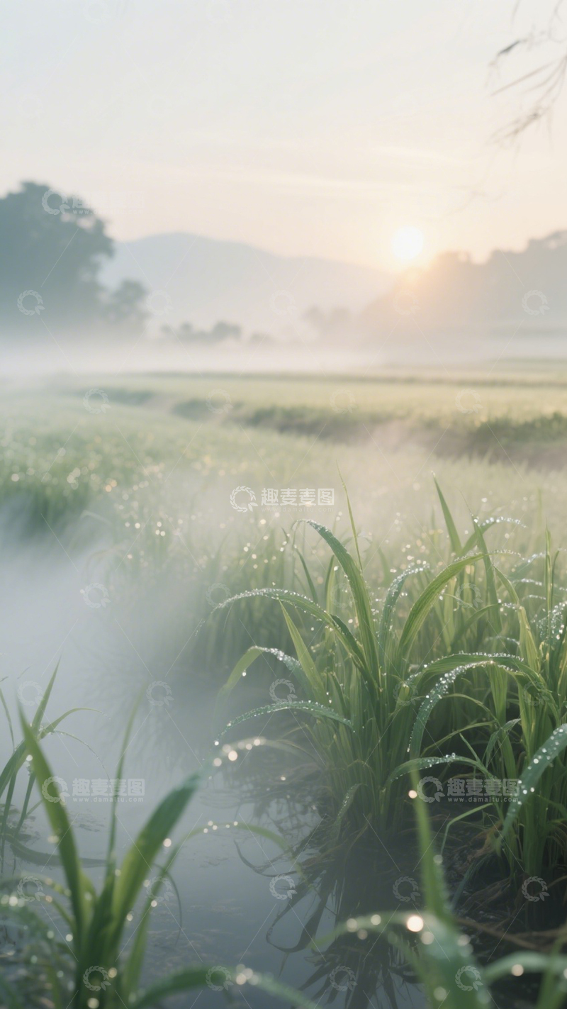 高清大图下载【趣麦麦图】清新晨雾稻田2