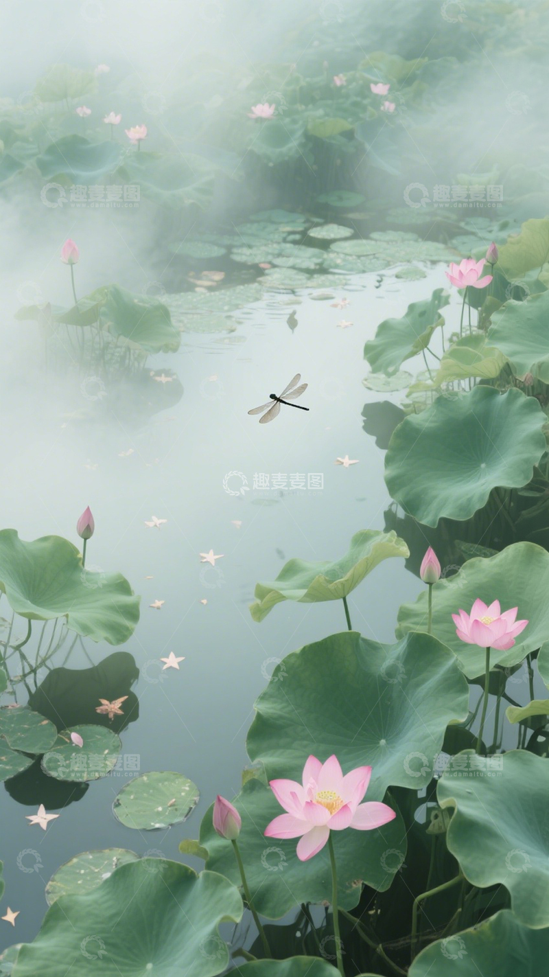 高清大图下载【趣麦麦图】荷间蜻蜓夏日意境4