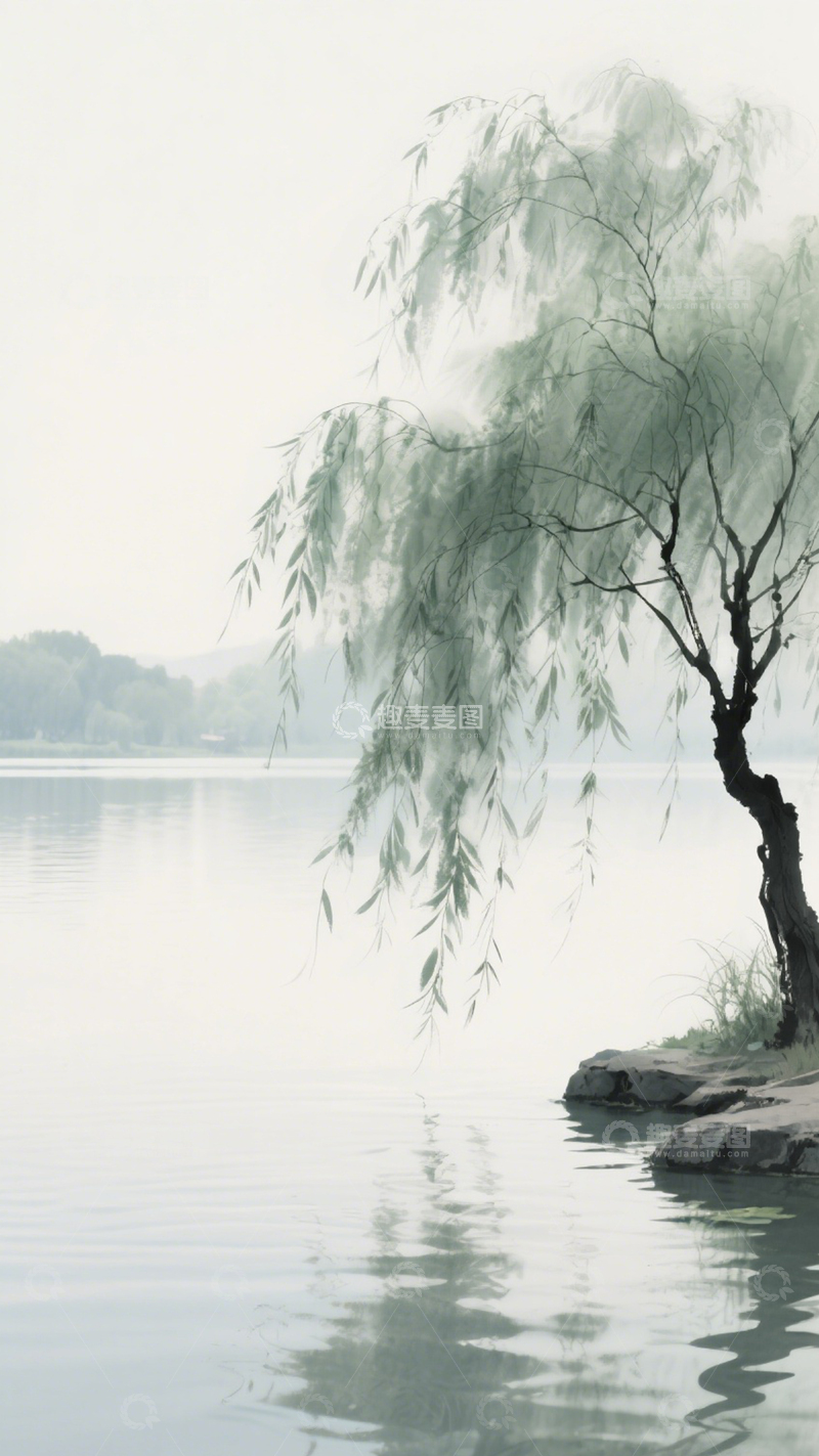 高清大图下载【趣麦麦图】意境湖岸柳影2