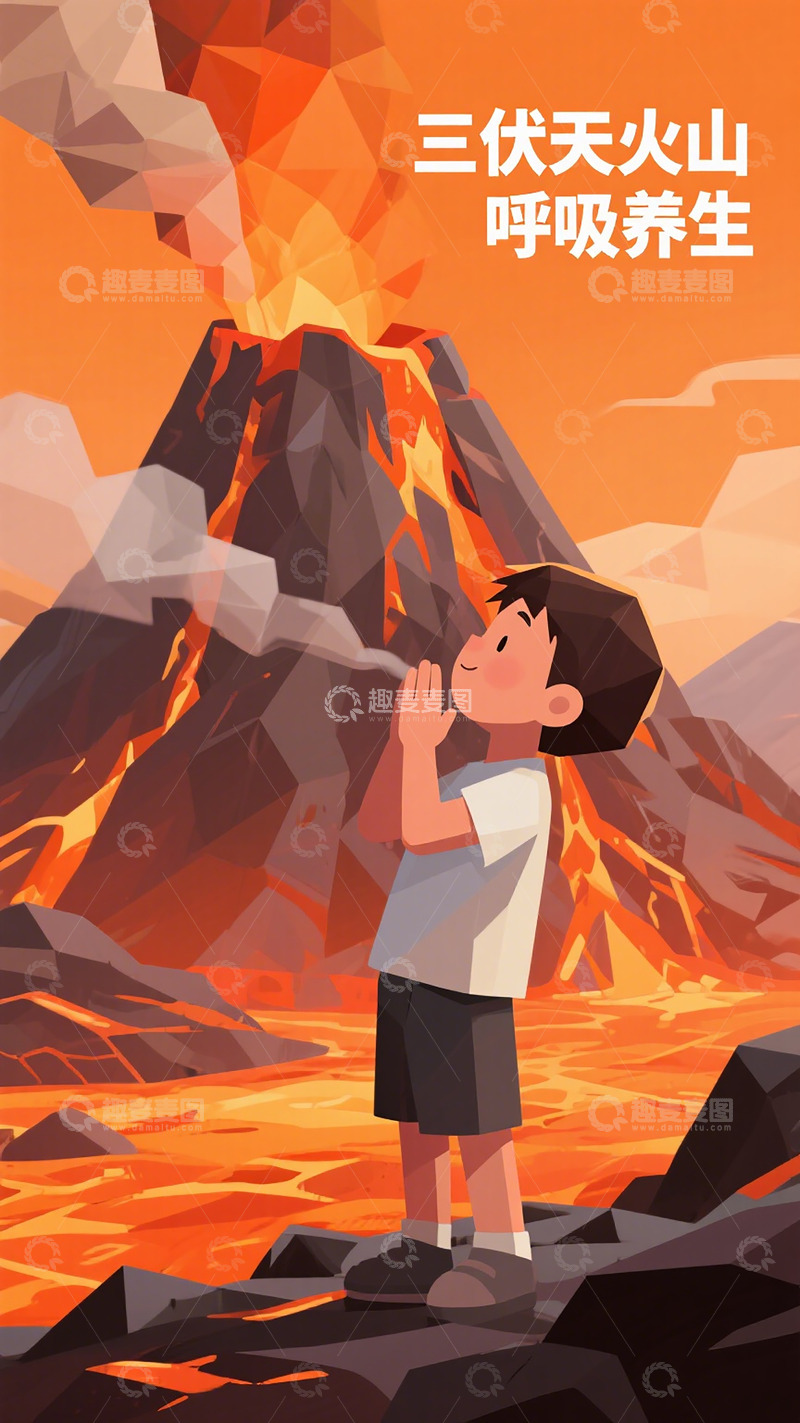 高清大图下载【趣麦麦图】三伏天火山呼吸养生