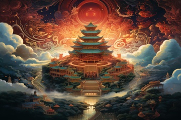 手绘神话宫殿插画