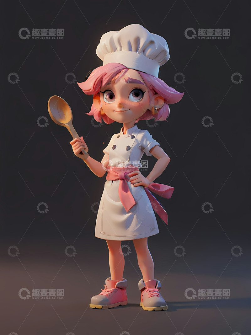 高清大图下载【趣麦麦图】3D女厨师艺术Ai插画海报背景高清图片素