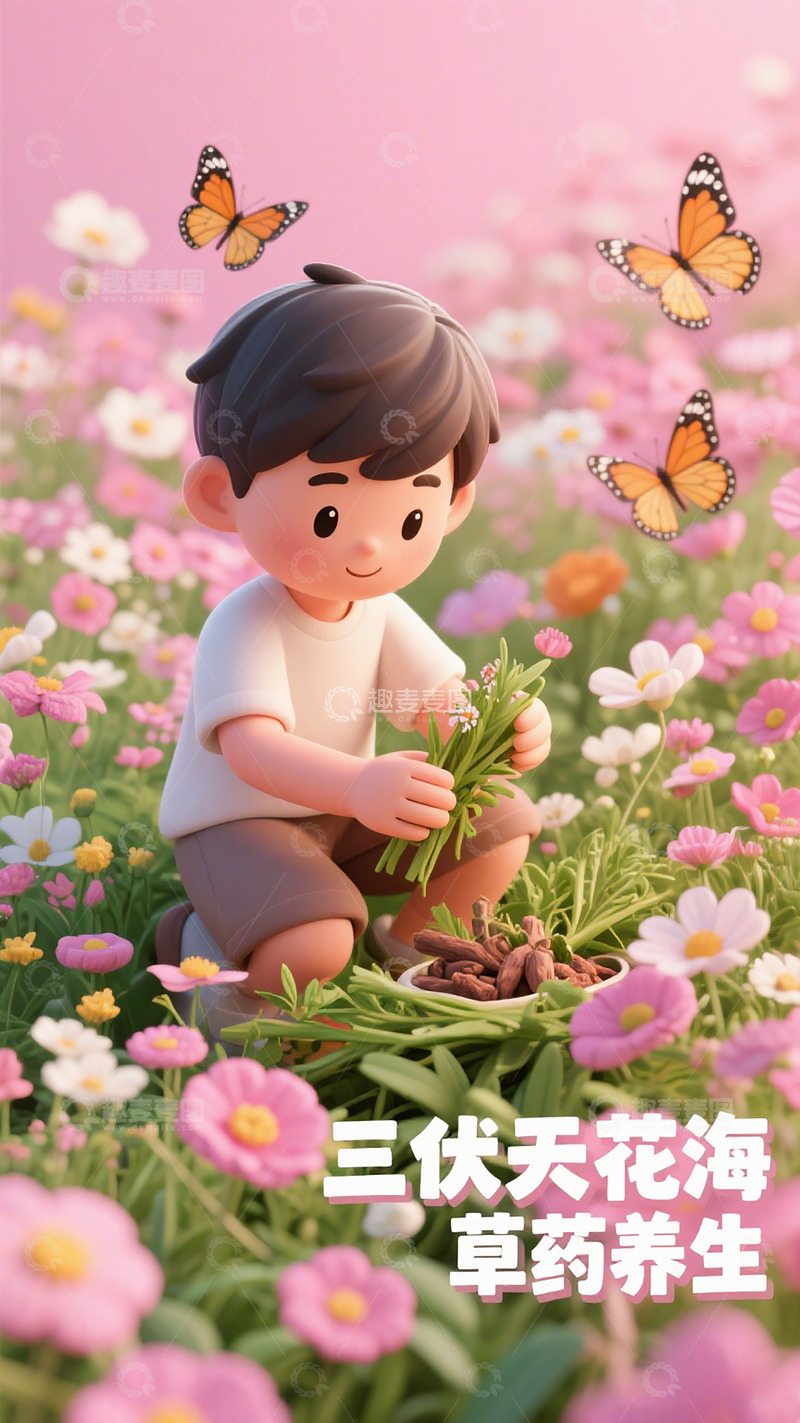 高清大图下载【趣麦麦图】三伏天花海草药养生