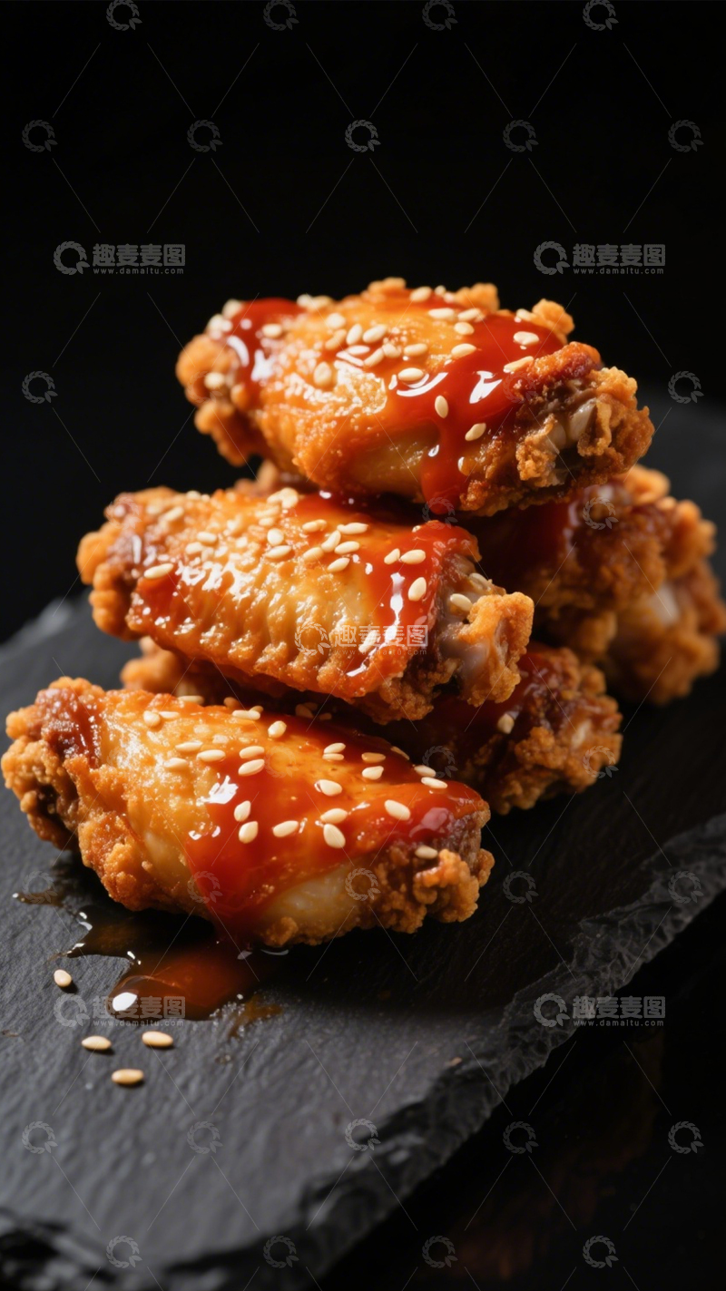 高清大图下载【趣麦麦图】芝麻酥脆甜辣鸡翅2