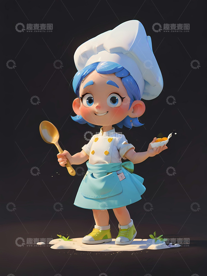 高清大图下载【趣麦麦图】快乐的3D厨师Ai插画海报背景高清图片素