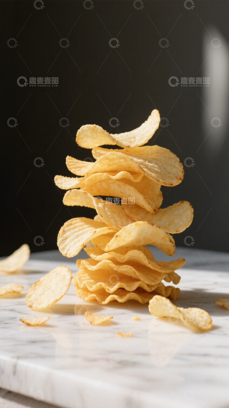 高清大图下载【趣麦麦图】堆叠酥脆波纹薯片2