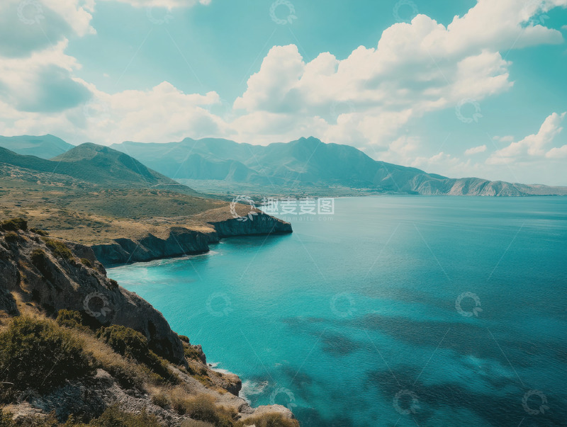 宁静的地中海海岸线AI插画摄影照片高清图1
