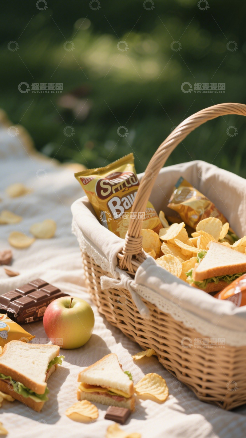 高清大图下载【趣麦麦图】野餐篮户外野餐篮美食1