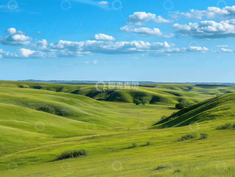 高清大图下载【趣麦麦图】起伏丘陵的宁静风光AI插画摄影照片高清图