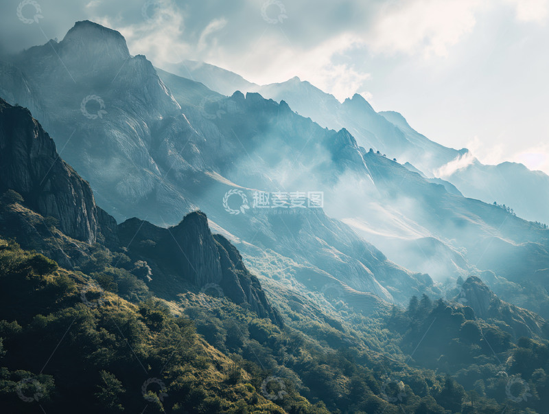 高清大图下载【趣麦麦图】缥缈的山岳雄伟AI插画摄影照片高清图片素