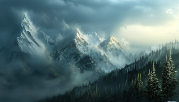 暮色中的壮丽山岳景观AI插画摄影照片高清1