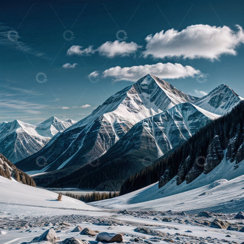 高清大图下载【趣麦麦图】静谧的山岳景致AI插画摄影照片高清图片素2