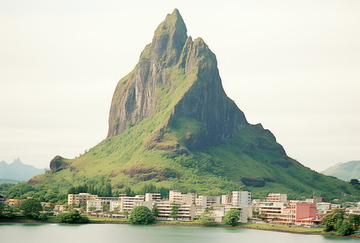 山岳环抱自然与文明的和谐AI插画摄影照片