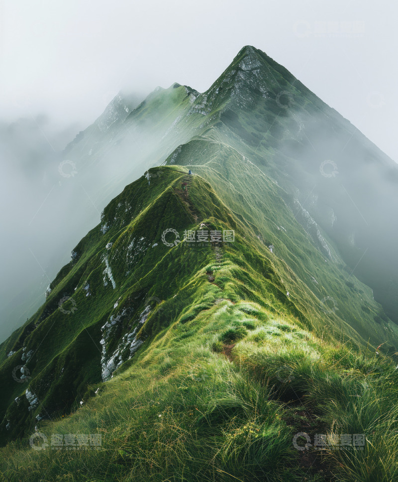 高清大图下载【趣麦麦图】薄雾笼罩的山脊AI插画摄影照片高清图片素