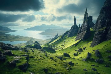 古老尖塔山谷AI插画摄影照片高清图片素材