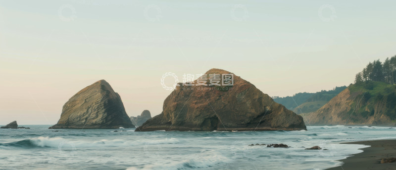 高清大图下载【趣麦麦图】宁静的海岸景致AI插画摄影照片高清图片素1