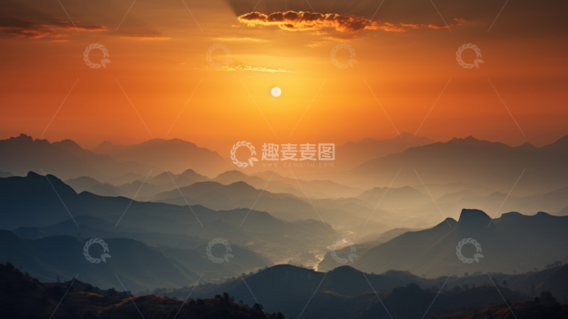 高清大图下载【趣麦麦图】山间峡谷的日落宁静AI插画摄影照片高清图
