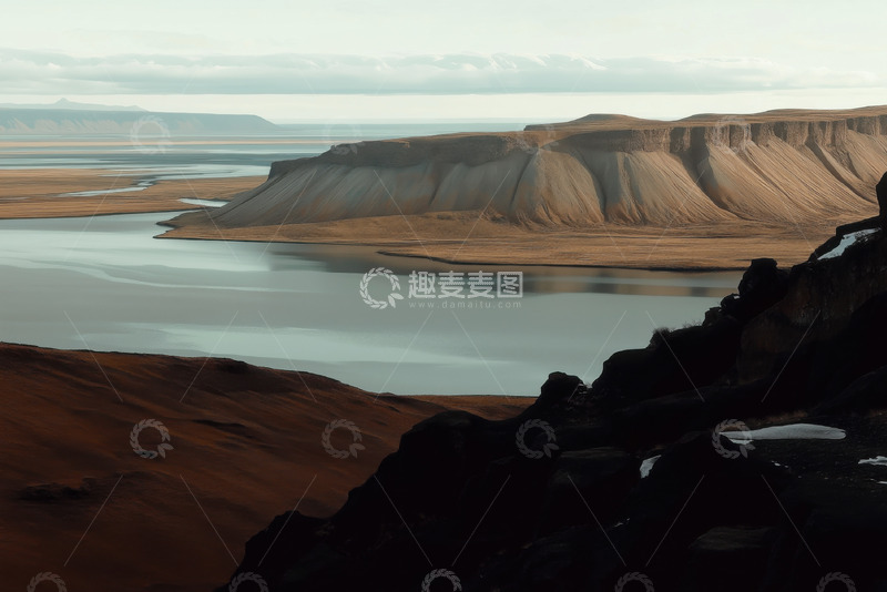 高清大图下载【趣麦麦图】日落时分的山岳层次感AI插画摄影照片高清2