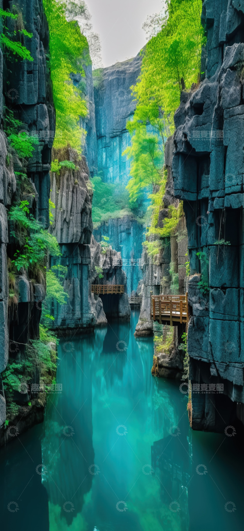 高清大图下载【趣麦麦图】宁静峡谷绿洲AI插画摄影照片高清图片素材1