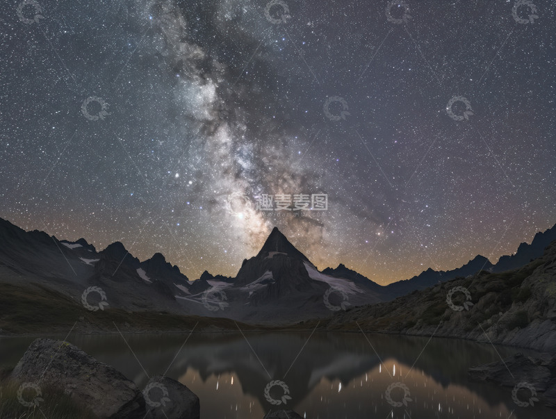高清大图下载【趣麦麦图】山岳景观上的繁星之夜AI插画摄影照片高清