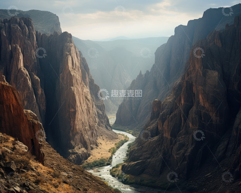 高清大图下载【趣麦麦图】壮丽的峡谷黎明AI插画摄影照片高清图片素