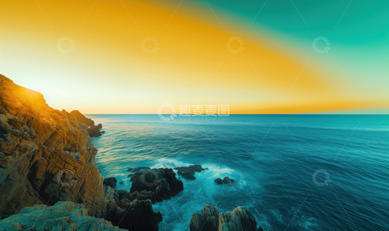 高清大图下载【趣麦麦图】宁静的海边日落AI插画摄影照片高清图片素