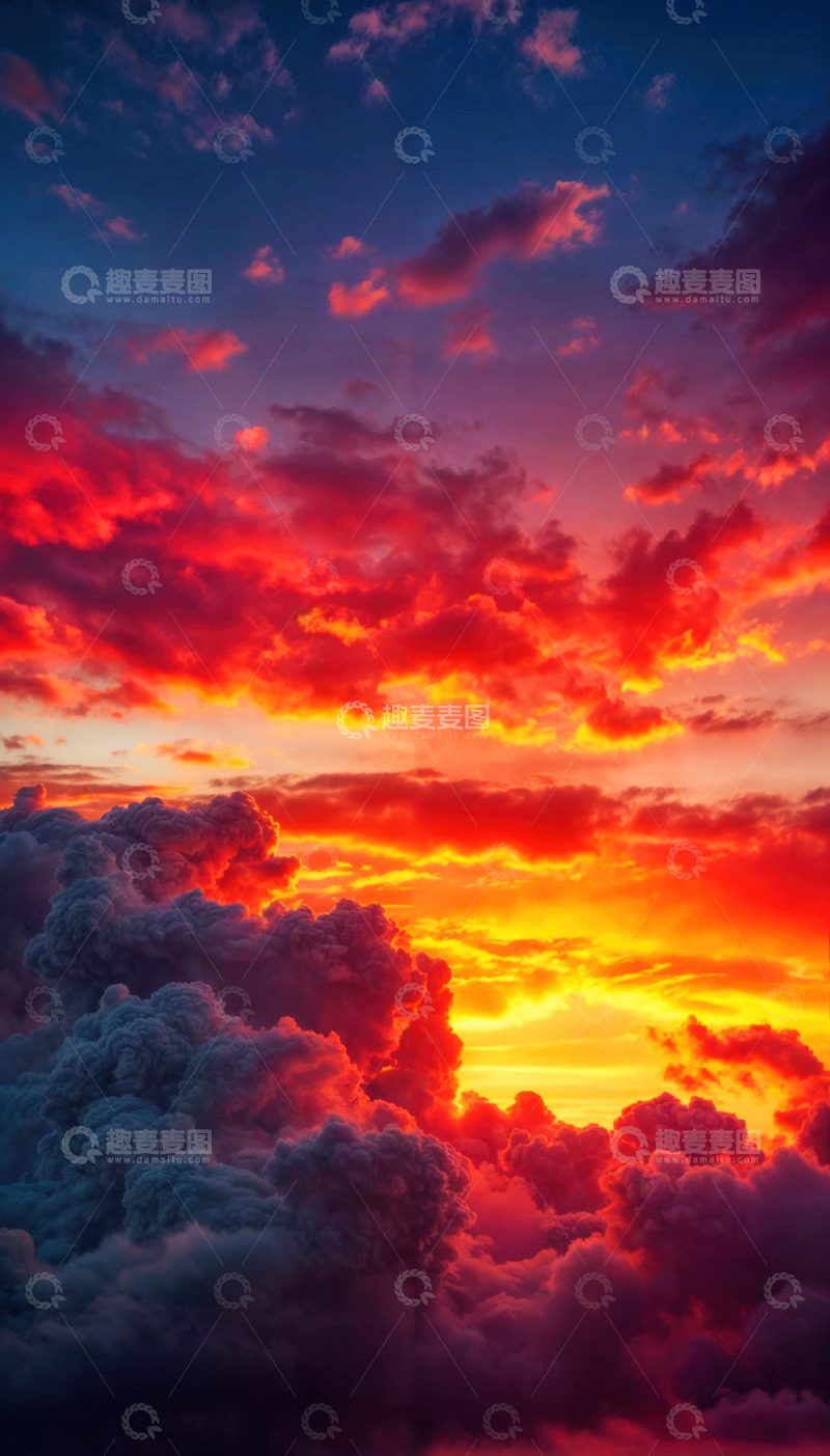 高清大图下载【趣麦麦图】云霞绚烂的日落天空AI插画摄影照片高清图