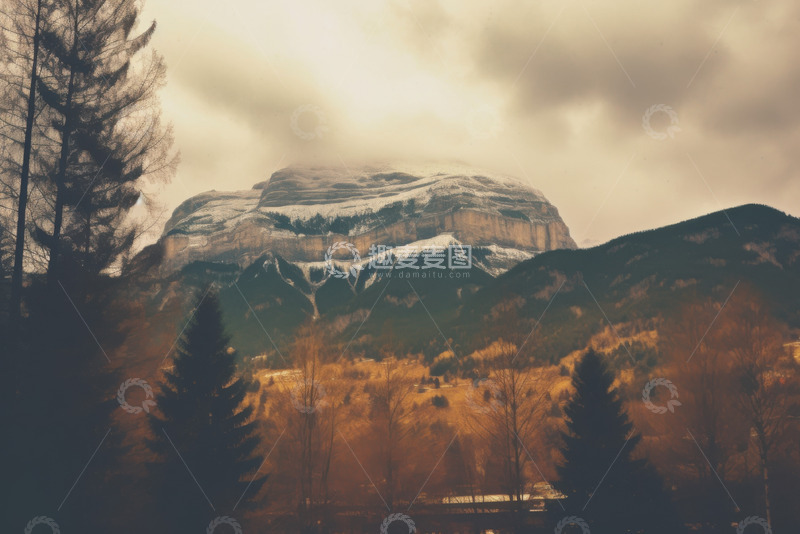 高清大图下载【趣麦麦图】琥珀色的峰顶暮色AI插画摄影照片高清图片