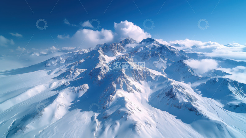 高清大图下载【趣麦麦图】积雪山脉的航拍视角AI插画摄影照片高清图