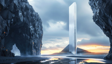 悬崖间的巨型建筑结构AI插画摄影照片高清